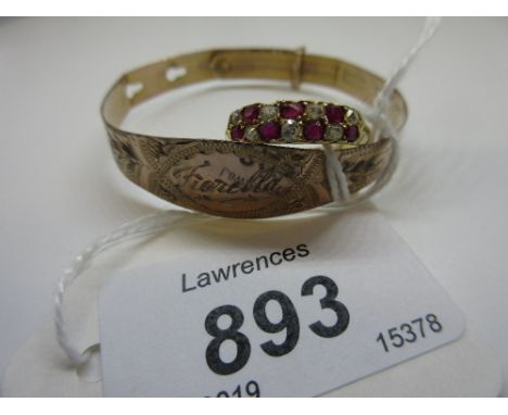 Yellow gold diamond and ruby set ring together with a 9ct gold child's Christening bracelet CONDITION REPORT weight - 6gSize 