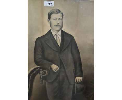Charcoal half length portrait, gentleman with a bowler hat, bearing label verso inscribed Lucan, unsigned, 19ins x 15ins, tog