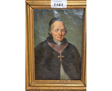 19th Century oil on canvas loosely laid on panel, portrait of a priest, gilt framed, 8ins x 5ins