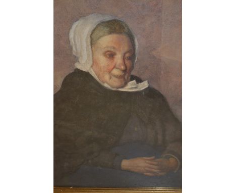 George Thomson, watercolour, portrait of a seated elderly lady, dated 1906, gilt framed, 19ins x 15ins