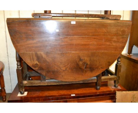 18th Century oak oval gate leg table on baluster turned supports with stretchers CONDITION REPORT Dimensions of top when not 