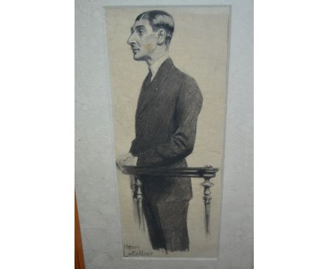 Box containing a quantity of various portrait drawings, signed Lawrence Preston, Powys, Evans and others