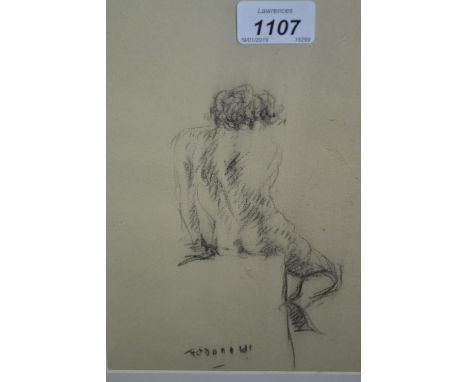 Indistinctly signed pencil sketch, study of a seated nude male, 9ins x 7.5ins
