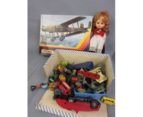 Box containing a quantity of Lesney and other die-cast models, Matchbox, Handley Page model kit and sundries