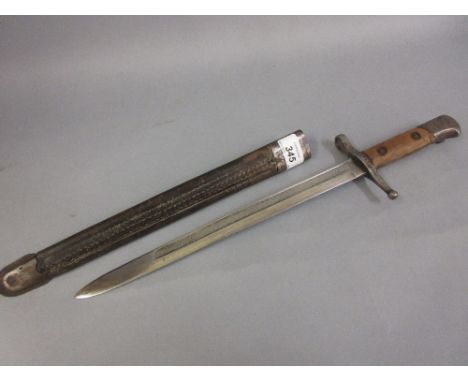 World War I Dutch bayonet having beech handle and steel and leather scabbard