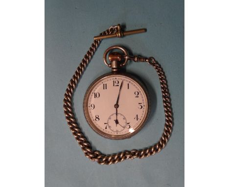 A silver-cased open-face keyless pocket watch, the white enamel dial with Arabic numerals and seconds subsidiary, in engine-t