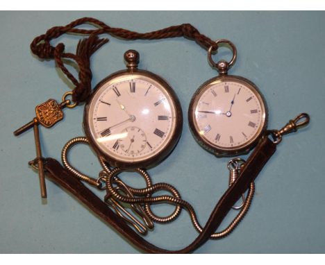 A Continental silver-cased open-face key-wind pocket watch with white enamel dial, Roman numerals&nbsp; and engraved case, (w