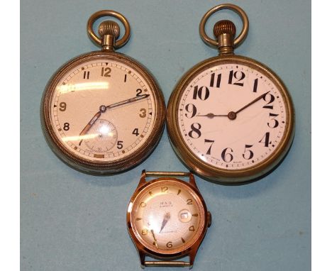 A WWII military issue GSTP pocket watch, with white dial, Arabic numerals and seconds subsidiary, (no hand), in steel case ma