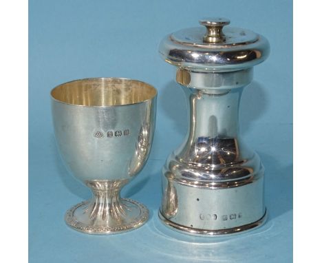 A silver pepper grinder of capstan form, with Peugeot Bros mechanism, 8.5cm high, Birmingham 1924, maker Hukin &amp; Heath, t