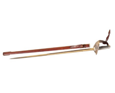 AN 1897 GEORGE VI OFFICER'S PATTERN SWORD with etched blade, shagreen grip and leather scabbard, 100cm longNote: You must be 