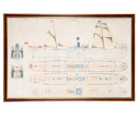 A SCHEMATIC OF THE SS DRYDEN lithograph, 56cm x 87cm