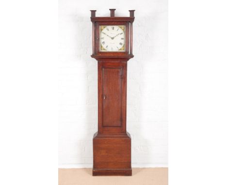 AN OAK LONGCASE CLOCK BY WARREN OF IXWORTH18th century, the 27cm cream painted dial to the thirty hour movement striking on a