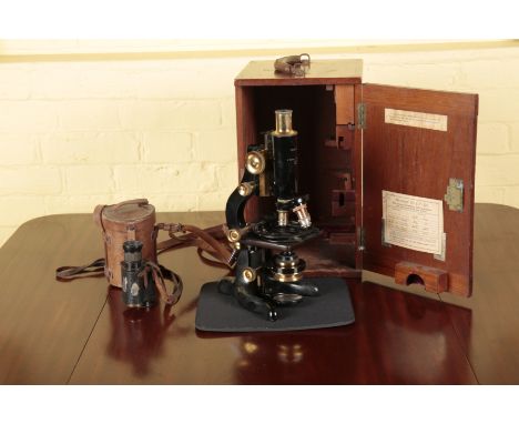 A LABORATORY 'SERVICE' MICROSCOPE BY W. WATSON & SONS LTD., LONDONserial number 59126, in its original mahogany case, 33cm hi