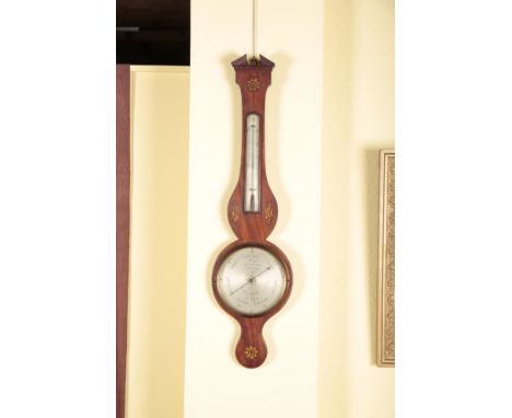 A GEORGE III MAHOGANY BAROMETER BY L. CARLETTIwith silvered dial and thermometer, the case inlaid with floral and shell pater