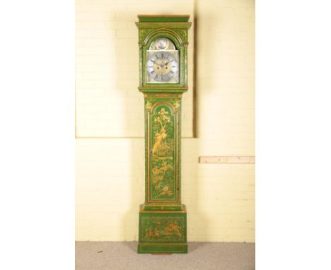 A GEORGE III GREEN JAPANNED LONGCASE CLOCK BY JOSEPH HEELEY, DEPTFORDthe eight day, two train movement striking on a bell, th