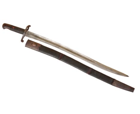 A BRITISH ENFIELD BAYONET circa 1850, with the original leather and metal scabbard, 72cm longNote: You must be over 18 to pur