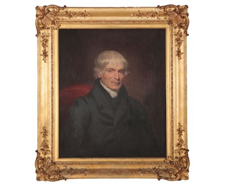 ENGLISH SCHOOL, 19TH CENTURY A portrait of an elderly gentleman depicted half-length seated before a plain backdrop, wearing 