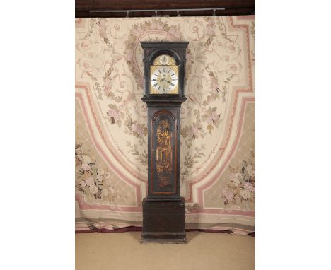 A GEORGE III JAPANNED LONGCASE CLOCK BY WILLIAM WARREN, LONDONthe eight day two train movement striking on a bell, the brass 