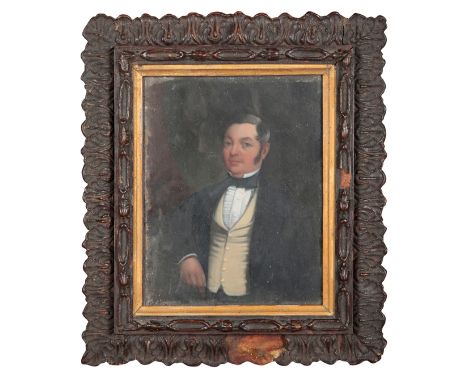 ENGLISH SCHOOL, 19TH CENTURY A pair of half-length portraits of a formally dressed couplethe first of a seated lady with vase
