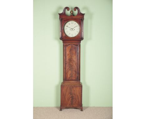A REGENCY MAHOGANY LONGCASE CLOCK BY JONATHAN TOWLSON, CHILWELLthe eight day movement striking on a bell, the painted circula