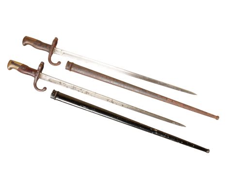 TWO FRENCH GRAS BAYONETS, circa 1870, with the original metal scabbards, 50cm long (2)Note: You must be over 18 to purchase t