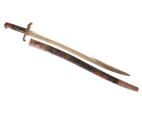 A MARTINI HENRY 1860 PATTERN YATAGHAN SWORD BAYONETcirca 1860, in the original metal and leather scabbard, no. 284, 72cm long