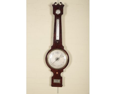 A GEORGE III MAHOGANY BAROMETER BY HALL, PORTSEAwith silvered dial, thermometer and humidity gauge, 108cm high