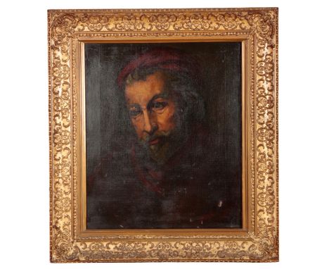 CONTINENTAL SCHOOL, 19TH CENTURY A head and shoulders portrait of a gentleman wearing a crimson cloak and matching cloth hat,