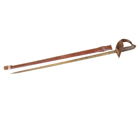 AN OFFICER'S SWORD BY A. G. PARKER & CO. LTD OF BIRMINGHAM19th century, with etched blade, shagreen grip and leather scabbard