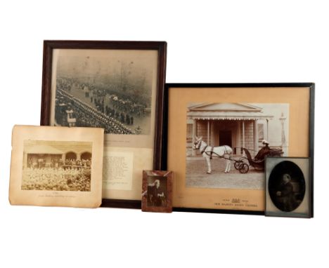 Various Period Photographs of Queen Victoria, A group of images relating to Queen Victoria. A glazed and framed print of the 