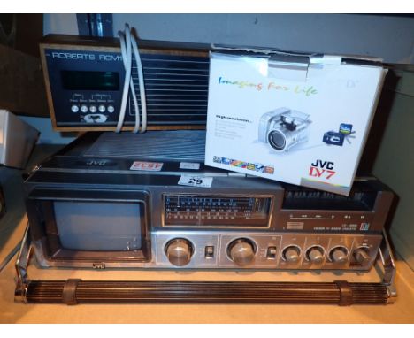 JVC CX500GB TV radio cassette and a Roberts RCMI clock radio and JVC DV7 camcorder CONDITION REPORT: All electrical items in 