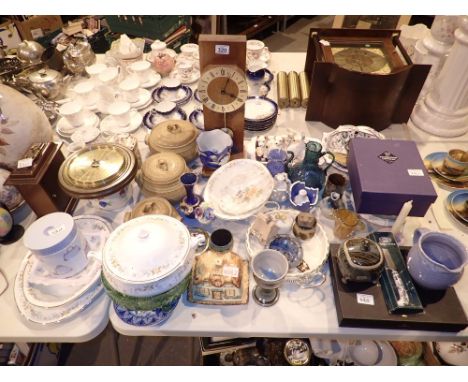 Mixed ceramics and glass to include Edinburgh crystal clock barometer etc 