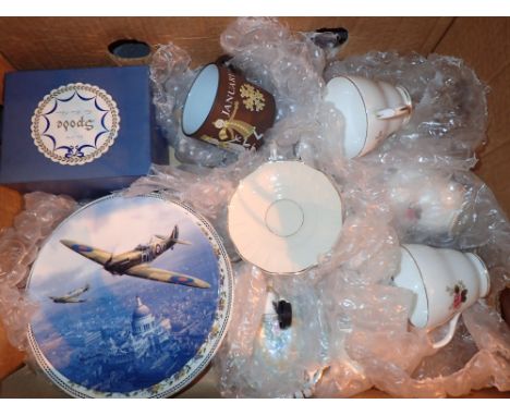 Large box of ceramics including Spode lidded pot Hornsea mug amd Myott cup and saucer set