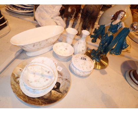 Collection of Wedgwood Campion pattern ceramics a cabinet plate and a Franklin Mint female figurine Fortune 