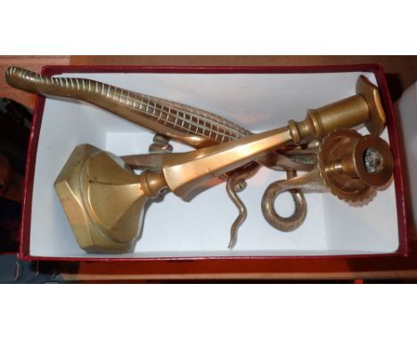 Three pieces of brassware to include large crocodile nut cracker 