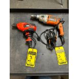 (1) Ryobi R5011 1/2" Drill, (1) Black & Decker 3/8" Drill