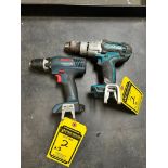 (1) Bosch Lithium-Ion Compact 18V Cordless Drill, (1) Makita LXT 18V Cordless Drill (No Batteries)