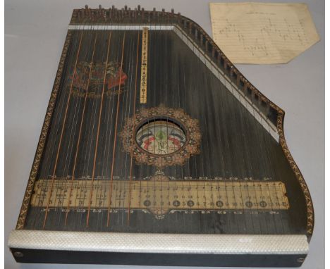 An early 20th/ late 19th century Zither- Royal Piano harp, with mother of pearl inlay