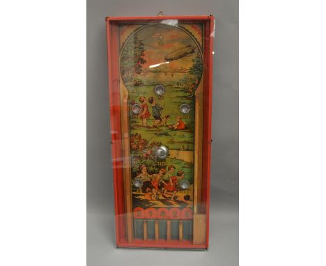 A vintage German Bagatelle game with replacement glass. 