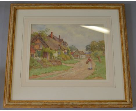 J. HOWORTH. Watercolour depicting a 19th century English country scene with young woman carrying a hamper. Framed & glazed. 5