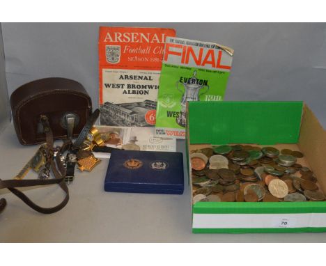 A good mixed lot of coins together with 2 football programmes and a Belle & Howell camera