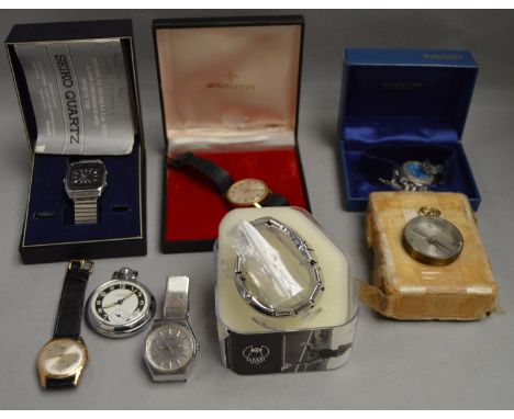Qty. of assorted watches including an Ingersoll pocket watch together with a vintage brass compass