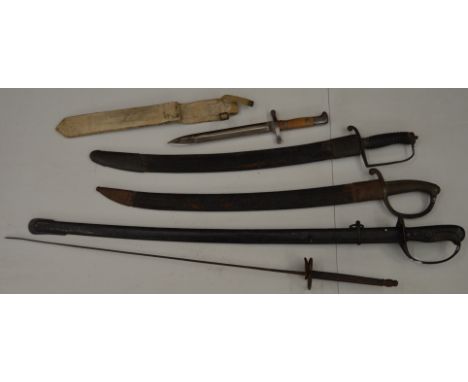 4 vintage swords together with a WW2 era dagger.