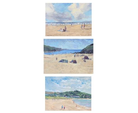 Bryant CORTISThree beach scenesOil on canvasEach signed40x56cm and the third 45x62cmEach of these unframed oils is in good co
