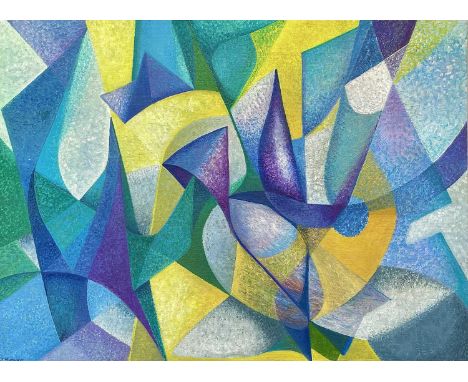 Joyce TURNER (1920-2020)Soft Blue AbstractOil on boardSignedFurther signed to verso56 x 76cm Joyce Turner was an abstract art