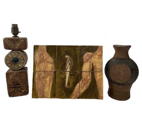 Bernard ROOKE (1938)Lamp base27.5cm excluding fittings together with a stoneware vase 24cm and a ceramic six tile panel by ot
