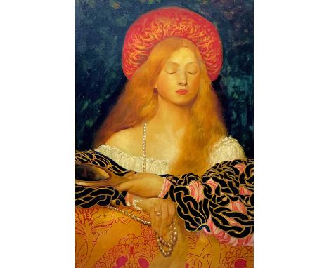 After Frank Cadogan COWPER (1877-1958)Portrait of a Lady Wearing Florentine CostumeOil on canvas76 x 49cm Overall this piece 