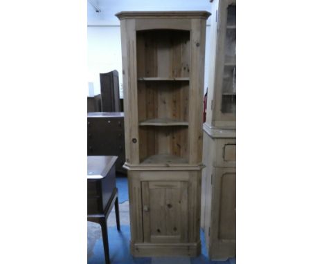 A Double Freestanding Pine Corner Unit with Cupboard Base and Open Shelf Top Section, 60cm Wide