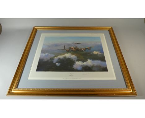 A Framed Print Lancaster by Robert Taylor, Signed by Group Captain Leonard Cheshire V.C 