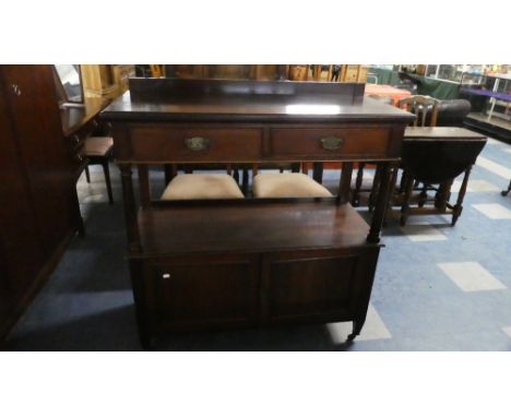 A Late Victorian/Edwardian Mahogany Buffet with Cupboard Base, Open Centre Section, Two Top Drawers and Raised Gallery, 107cm